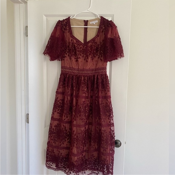 Ivy City Co Venice Sicily Flutter Sleeve Dress in Wine BNWT - Picture 7 of 8